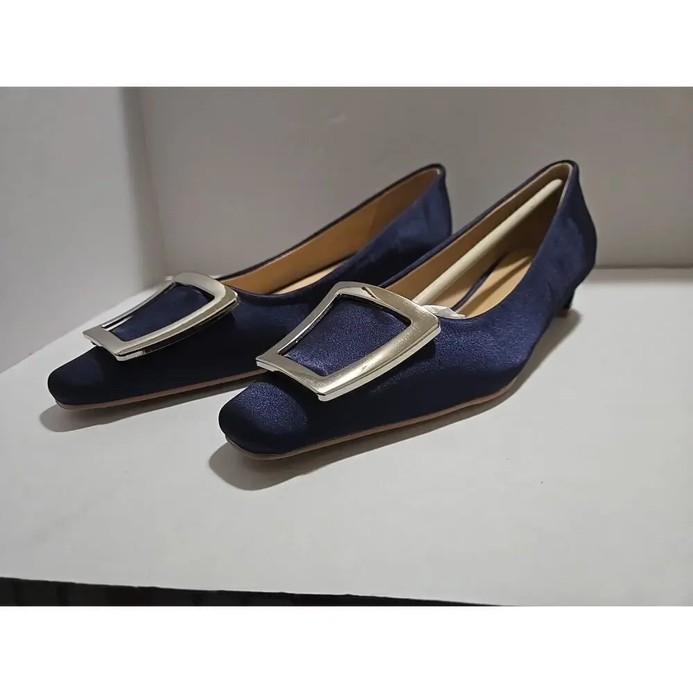 Metal Buckle Satin Low Heel (Lucia) C.Paravano Blue size women's 8 - Picture 5 of 14